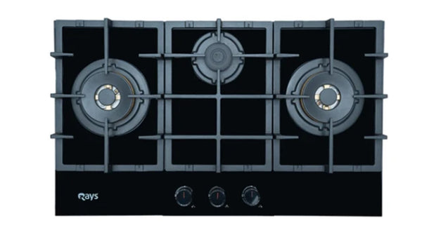 Rays 3 Burner Glass Top Gas Kitchen Hob RGH-9030-GAT