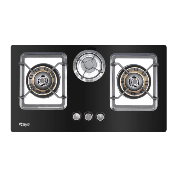 Rays 3 Burner Glass Top Gas Kitchen Hob RBG-04